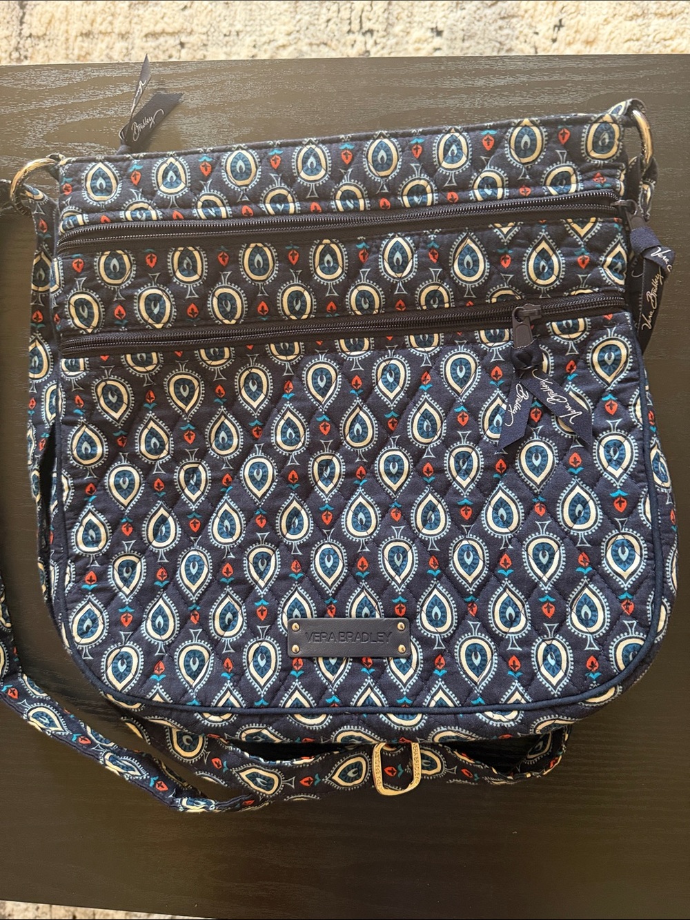 Vera Bradley Navy Quilted Crossbody with Teardrop Print